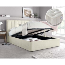 Autumn/Supreme - Double - Ottoman Storage Bed and Open Coil Spring Reflex Foam Orthopaedic Mattress Included - Oatmeal/White - Fabric - 4ft6 - Happy Beds