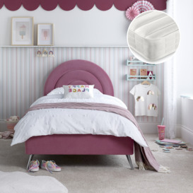 Rainbow/Ethan - Single - Novelty Kids Bed and Open Coil Spring Mattress Included - Pink/White - Velvet/Fabric - 3ft - Happy Beds