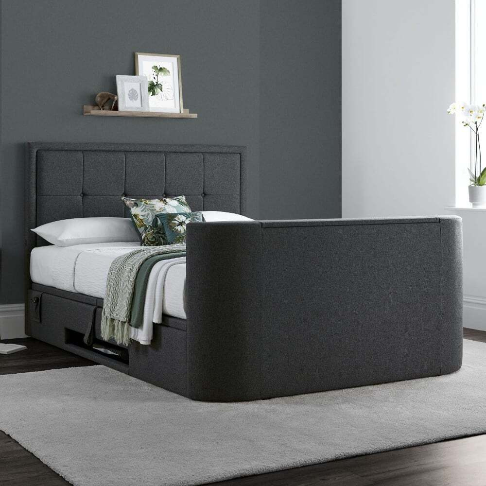 Eston - Super King Size - Ottoman TV Bed - Grey - Fabric - 6ft - Happy Beds