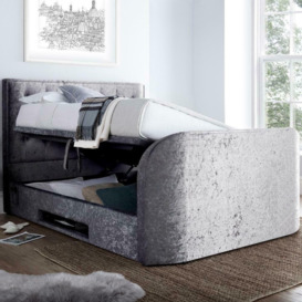 Lyon - Double - Ottoman TV Bed - Light Grey - Velvet - 4ft6 - Happy Beds