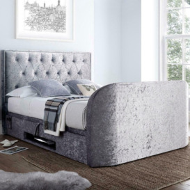Lyon - King Size - Ottoman TV Bed - Light Grey - Velvet - 5ft - Happy Beds