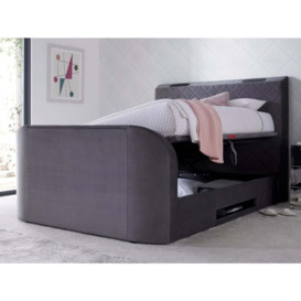 Paris - King Size - Side-Opening Ottoman Storage Electric Media TV Bed - Grey - Velvet - 5ft - Happy Beds