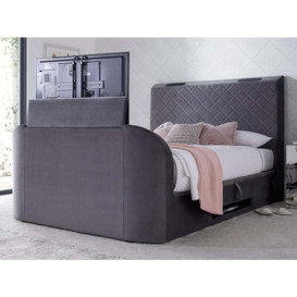 Paris - Super King Size - Side-Opening Ottoman Storage Electric Media TV Bed - Grey - Velvet - 6ft - Happy Beds