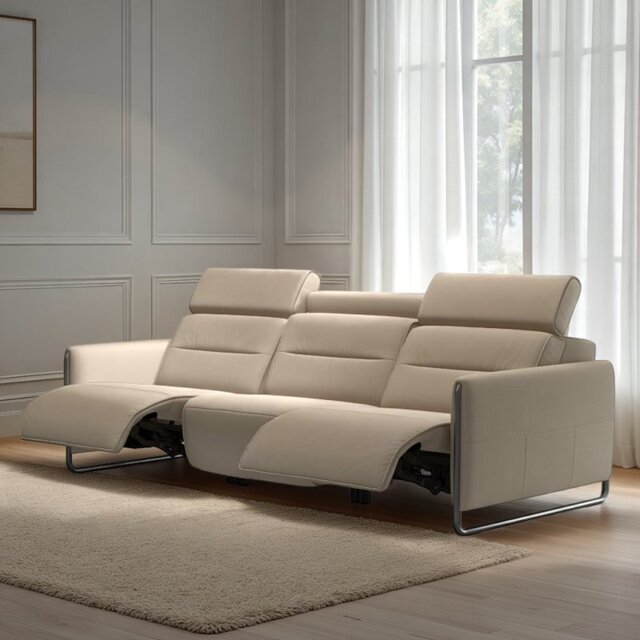 Emily 3 Seater Power Recliner with Steel Arms in Leather - 1 Power, Left - Batick