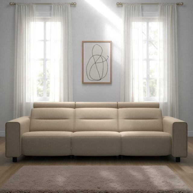 Emily 3 Seater Sofa with Wide Arms in Leather - Batick