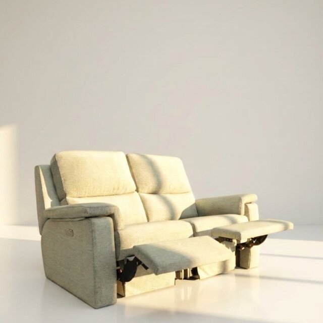 Harper Small 2 Seater Double Recliner in Fabric - Power with Headrest and Lumbar - Grade B