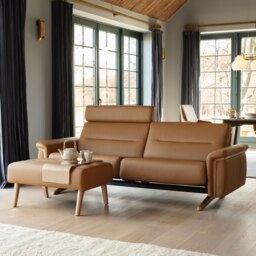 Stella 2.5 Seater Sofa with Wood Arms in Leather - Batick