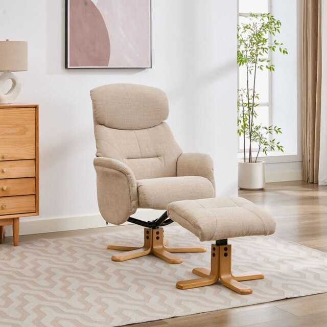 Ester Swivel Recliner Chair and Footstool In Fabric