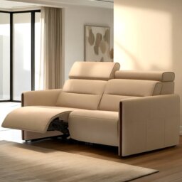 Emily 2 Seater Power Recliner with Wood Arms in Leather - Right - Paloma