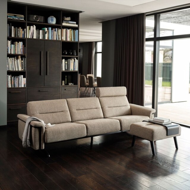 Stella 3.5 Seater Sofa with Wood Arms in Fabric - 3 Seater Sofas