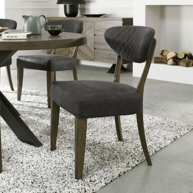 Ellipse Fumed Oak Upholstered Chair Pair - Azure Velvet