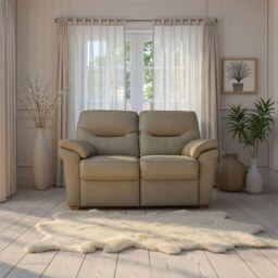 Seattle 2 Seater Sofa with Show Wood in Leather - Static - With Heated Seat - Grade N