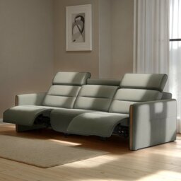 Emily 3 Seater Power Recliner with Wood Arms in Leather - 1 Power, Right - Noblesse