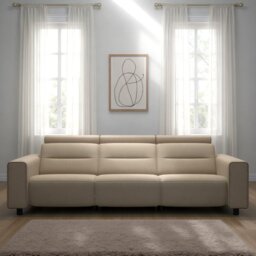 Emily 3 Seater Sofa with Wide Arms in Leather - Noblesse