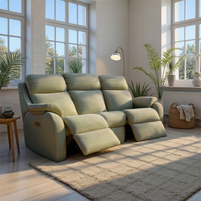 G Plan Kingsbury 3 Seater Curved Double Recliner in Leather - Manual - Grade H