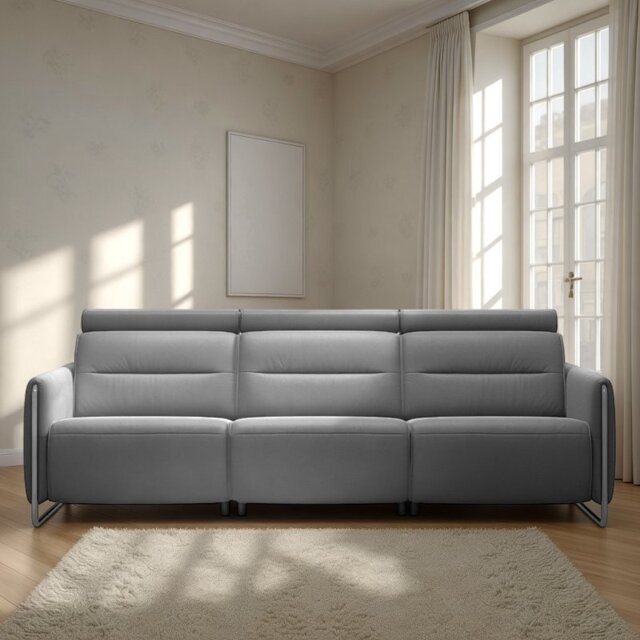 Emily 3 Seater Sofa with Steel Arms in Leather - Batick