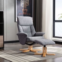 Sicily Swivel Recliner Footstool in Fabric - Fossil Fabric and Natural Legs