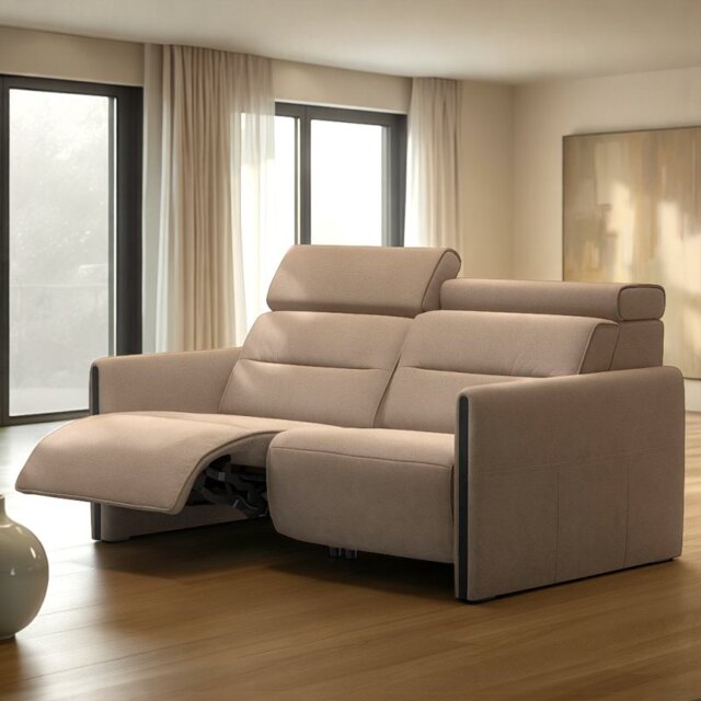 Emily 2 Seater Power Recliner with Steel Arms in Fabric - Left