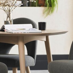 Dansk Scandi Oak Upholstered Chairs - Cold Steel Fabric Pair