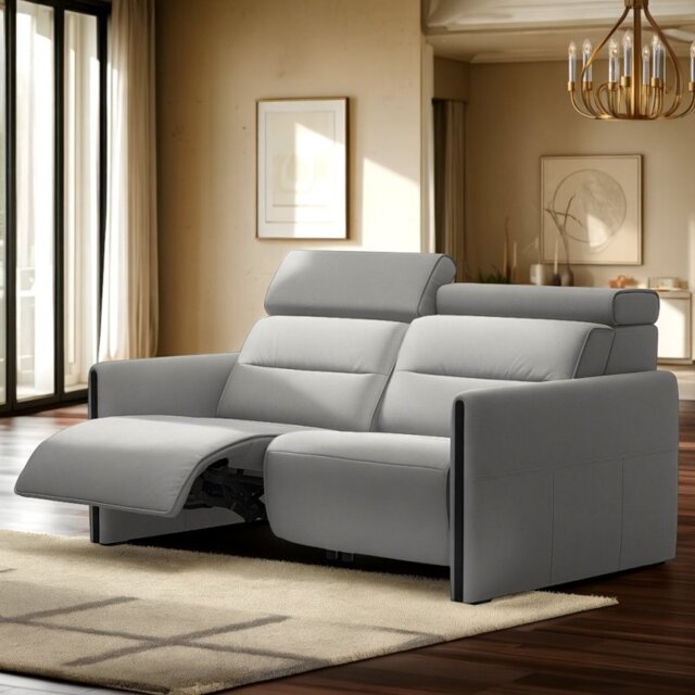 Emily 2 Seater Power Recliner with Steel Arms in Leather - Left - Batick