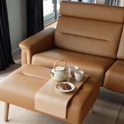 Stella 3 Seater Sofa with Wood Arms in Leather - Noblesse