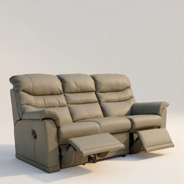Malvern 3 Seater 3 Cushion Double Recliner in Leather - Manual - Grade H