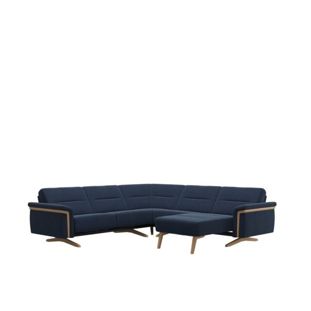 Stella Corner Group, 2 Seats LHF, 1 Seat with Medium Longseat RHF, with Wood Arms in Fabr - Corner Sofas