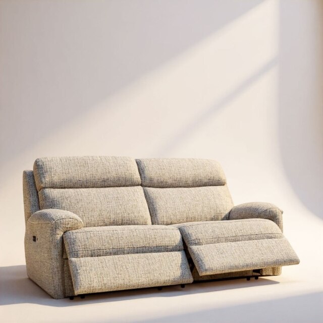 Hardy 3 Seater Power Recliner Sofa Head Rest and Lumbar In Fabric - Heated Seat - Grade C