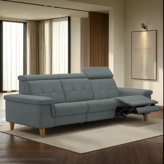 Anna A2 3 Seater Sofa 3 Power Recliner in Fabric - Alu Organic