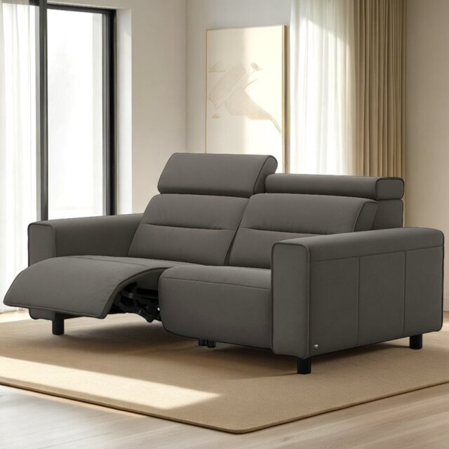 Emily 2 Seater Power Recliner with Wide Arms in Leather - Left - Batick