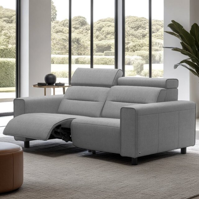Emily 2 Seater Power Recliner with Wide Arms in Fabric - Left