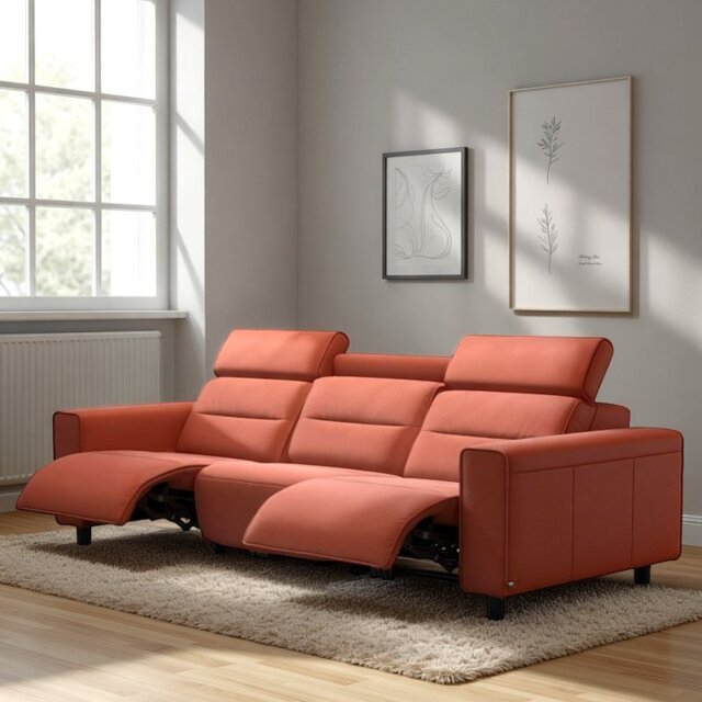 Emily 3 Seater Power Recliner with Wide Arms in Leather - 1 Power, Left - Batick