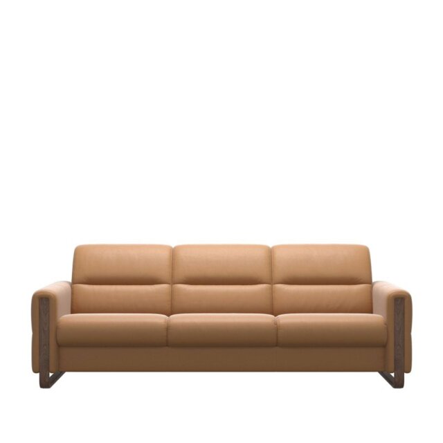 Fiona 3 Seater Sofa with Wood Arms in Leather - Batick