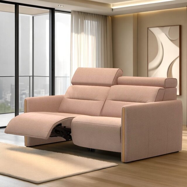Emily 2 Seater Power Recliner with Wood Arms in Fabric - Left