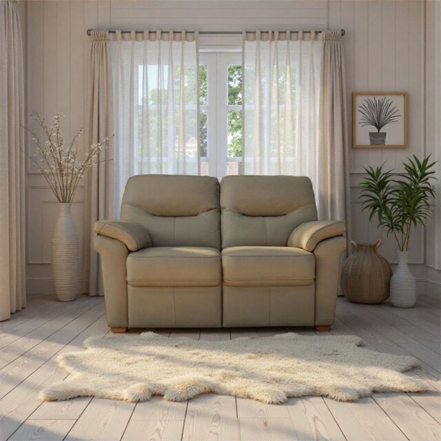 Seattle 2 Seater Sofa with Show Wood in Leather - Static - Without Heated Seat - Grade H