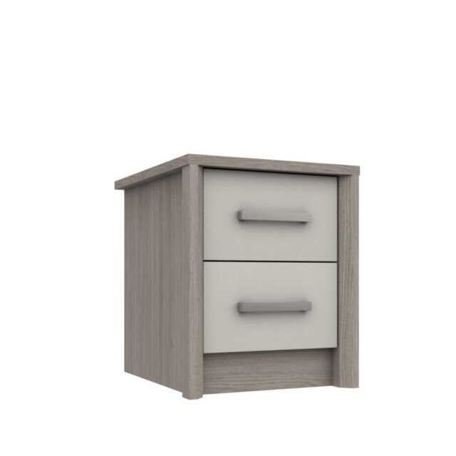 Foxbury 2 Drawer Bedside - Grey Oak and White Grey Gloss