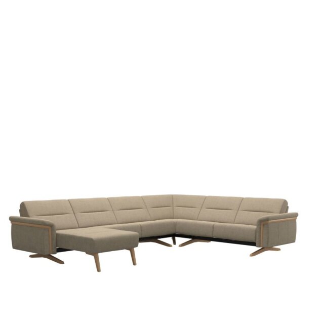 Stella Corner Group, 2 Seats with Medium Longseat LHF, 2 Seats RHF, with Wood Arms in Fab - Corner Sofas