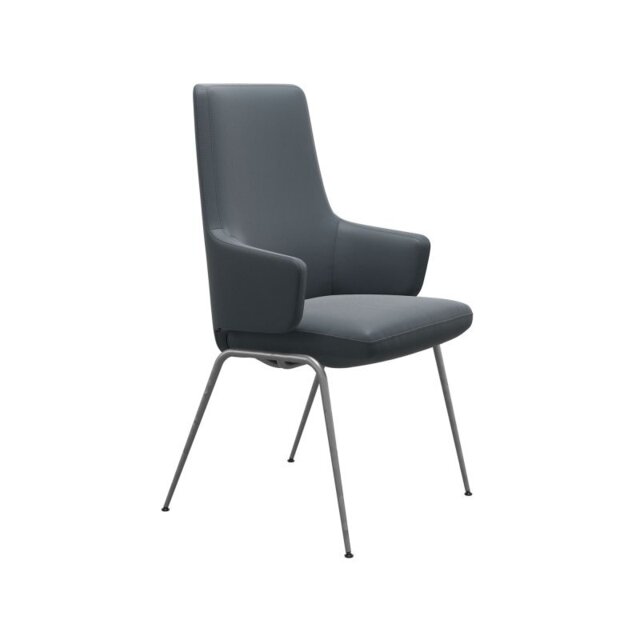Vanilla High Back Dining Chair with Arms and D300 Legs in Leather - Velaro