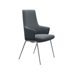 Vanilla High Back Dining Chair with Arms and D300 Legs in Leather - Velaro