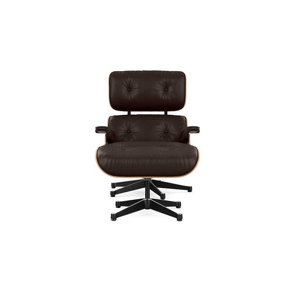 Heal's Tall Eames Lounge Chair & Ottoman in Cherry Wood & Chocolate Leather