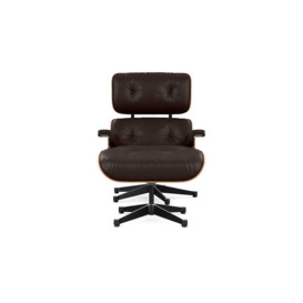 Heal's Tall Eames Lounge Chair & Ottoman in Cherry Wood & Chocolate Leather - Heal's UK Furniture