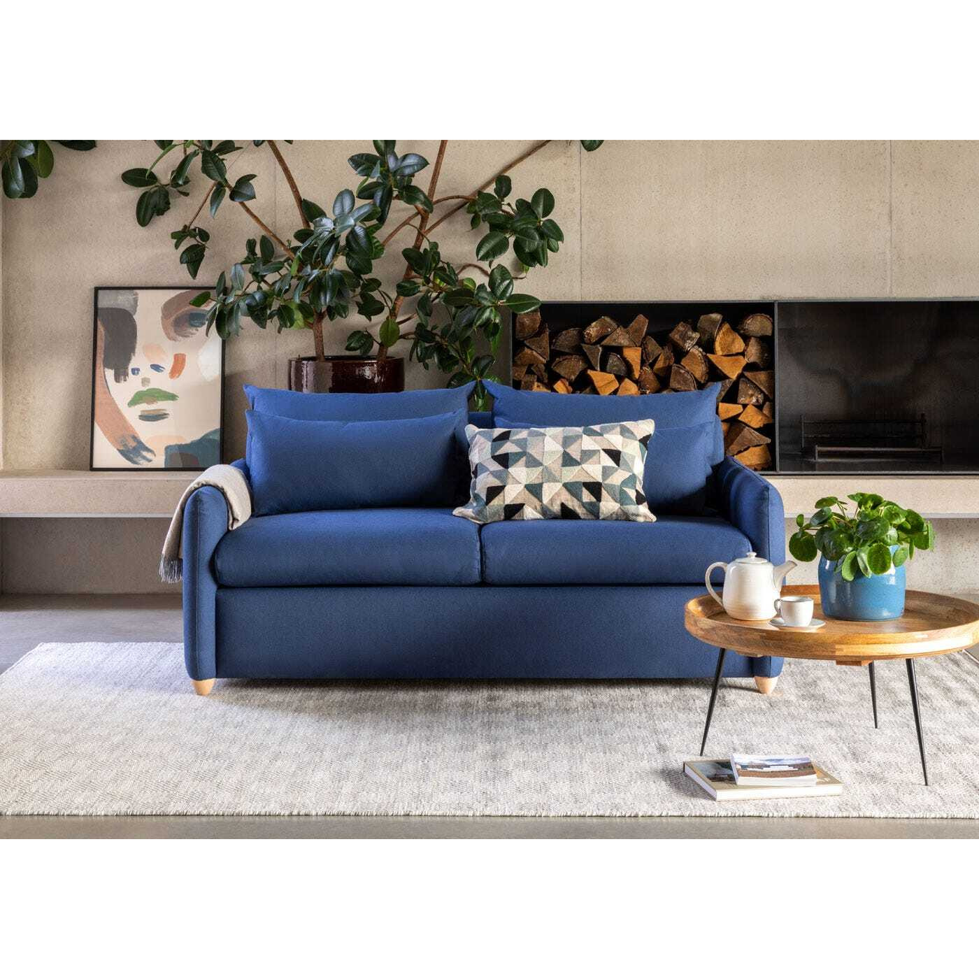 Heal's Pillow Medium Left Hand Corner Chaise Sofa Bed Smart Velvet Blue Natural Feet - Heal's UK Bedroom Furniture