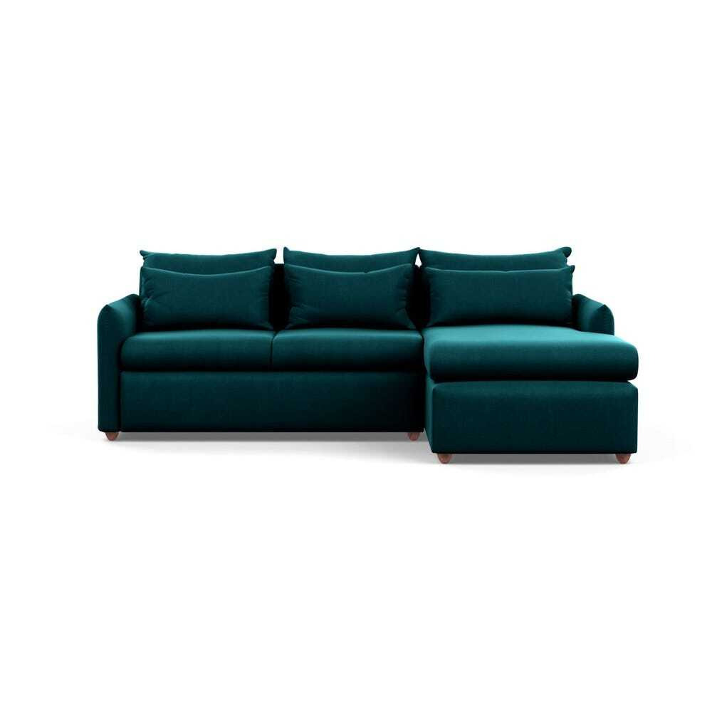 Heal's Pillow Medium Right Hand Corner Chaise Sofa Bed Smart Velvet Teal Chestnut Stain Feet - Heal's UK Bedroom Furniture