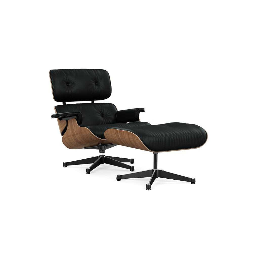 Vitra Eames Lounge Chair & Ottoman Classic Dims Black Pig. Walnut Polished with Black L.Natural Nero
