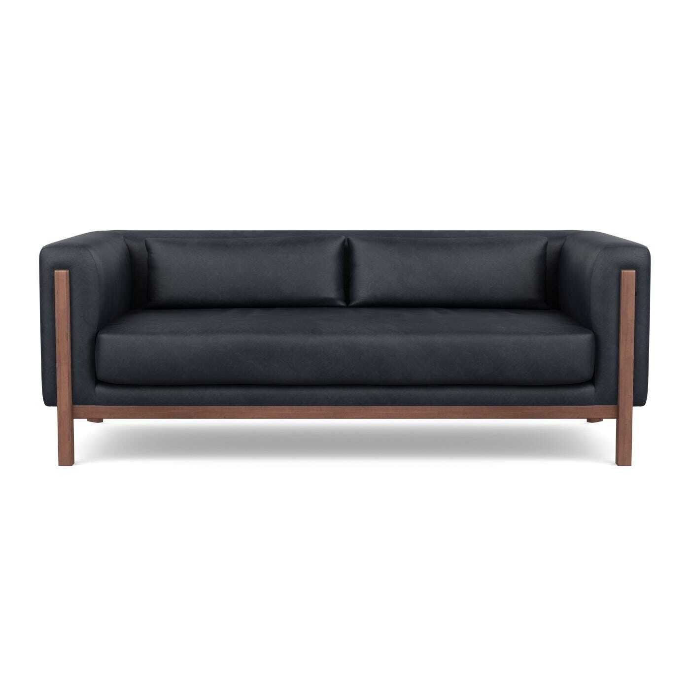 Heal's Massimo 3 Seater Sofa Luxury Leather Anthracite Walnut Feet