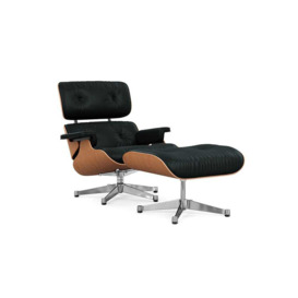 Vitra Eames Lounge Chair & Ottoman Classic Dims A. Cherry Polished Aluminium Leather Premium Nero
