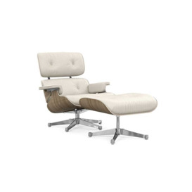 Vitra Eames Lounge Chair & Ottoman Classic Dims White Pig. Walnut Polished Aluminium L.Premium Snow