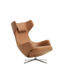 Vitra Grand Repos Chair Premium Leather Cognac Polished Base Glides for Carpet
