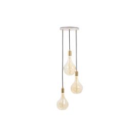 Tala Small White Canopy With 3 Brass Pendants and 3 Voronoi II Bulbs