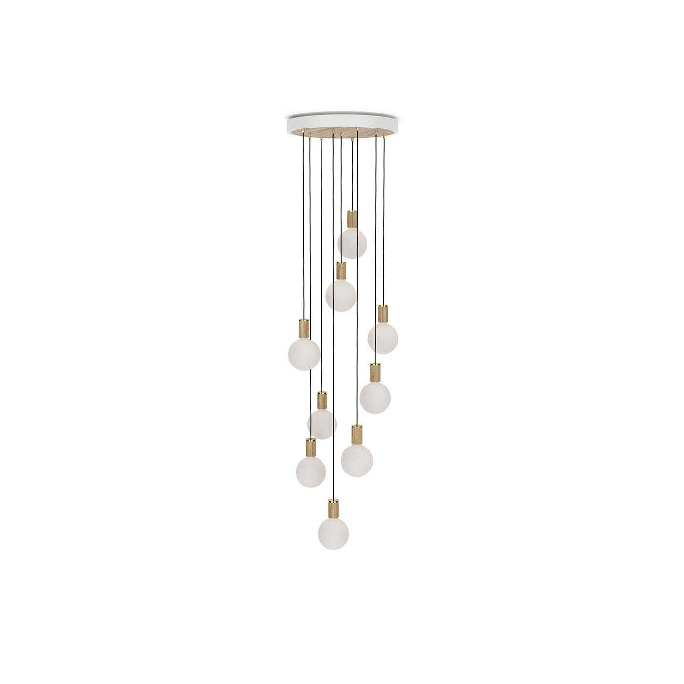Tala Large White Canopy With 9 Oak Pendants and 9 Sphere IV Bulbs - image 1